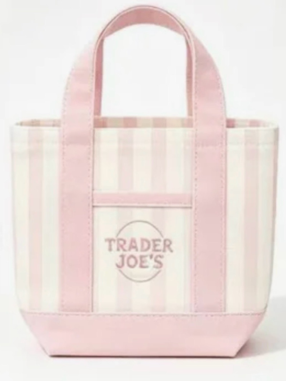 Trader Joe's Striped Canvas Mini Tote in Light Pink and White